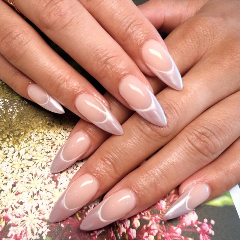 Pink and white ombré almond nails by Nini Nail Bar