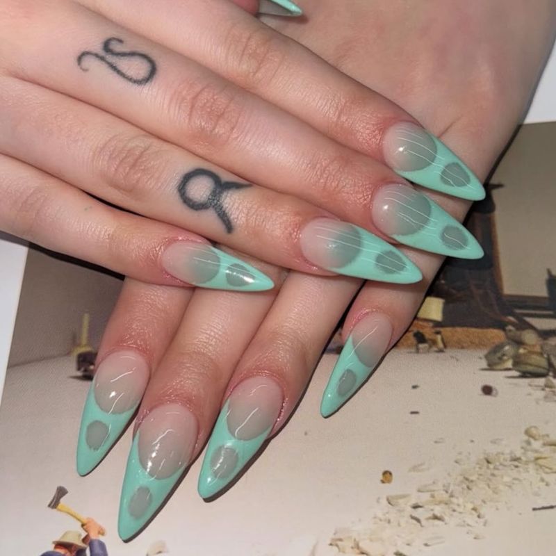 Mint green ombré stiletto nails by Nini Nail Bar
