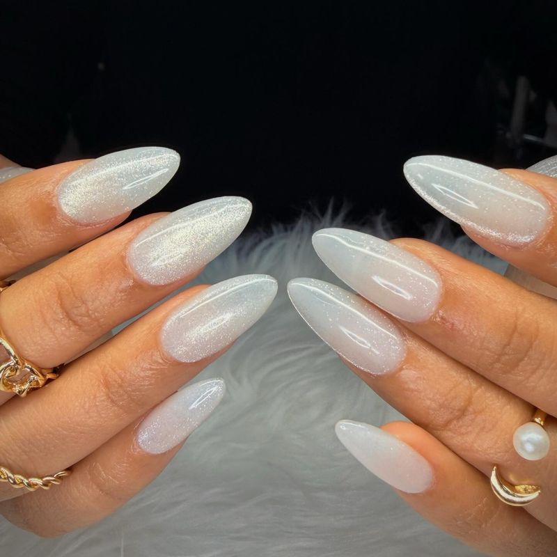 Milky white ombré coffin nails by Nini Nail Bar