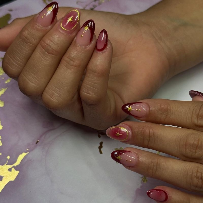 Burgundy French tip nails by Nini Nail Bar
